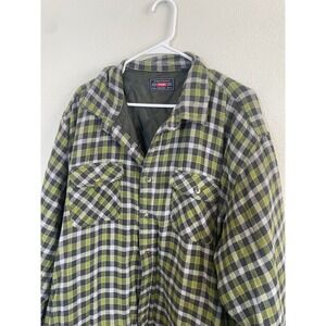 Wrangler Quilted Flannel Lined Shirt Jacket Plaid Men's 2XL Green Black Plaid LS